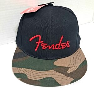 FENDER Camo & Black Flatbill Cap Red Logo NWT One Size
